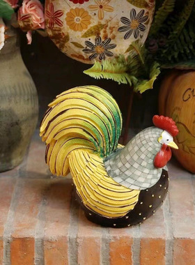 美式公鸡摆件庭院做旧家居吉祥物