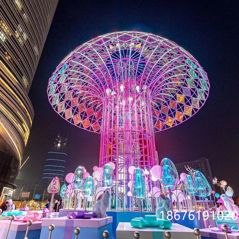 幻彩镭射旋转水母发光泡泡球美陈互动装饰灯互动商场DP点打卡公园_虎窝淘