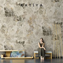 Katiya Method Cream Wind Flowers Style Vintage Wall Cloth TV Background Wall Wallpaper Hand-painted Custom Mural Painting