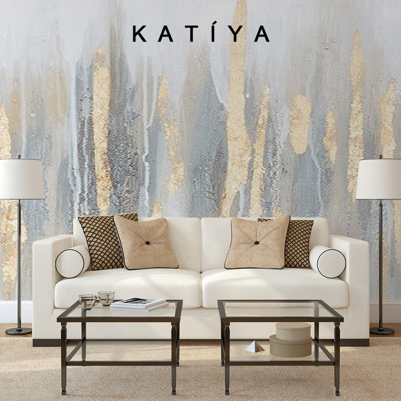 Katiya北欧轻奢金属酒店墙布卧室沙发壁纸电视背景墙手绘客厅壁画