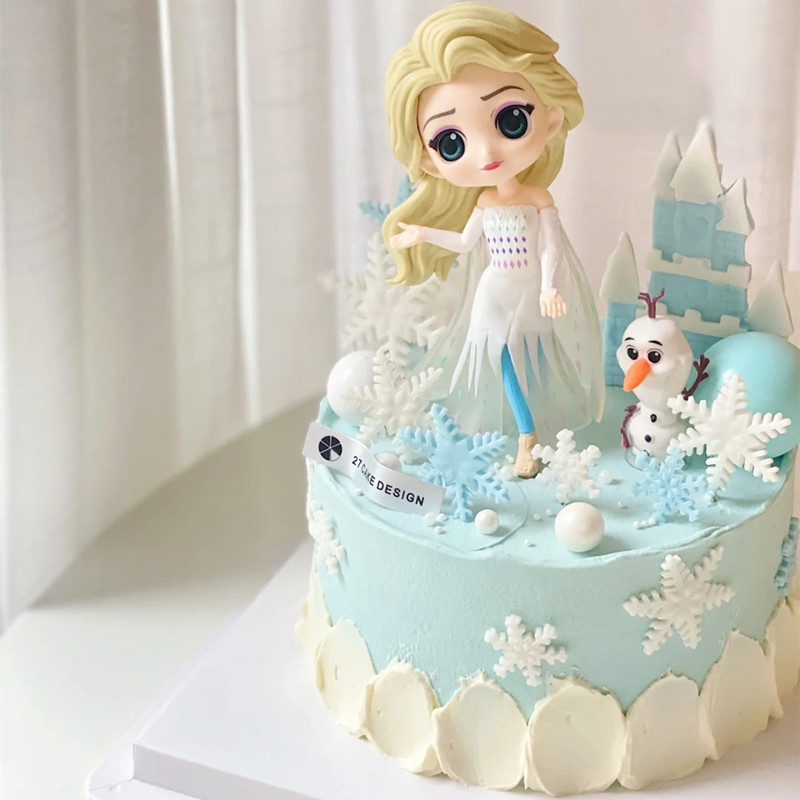 冰雪奇缘白色艾莎公主蛋糕装饰摆件城堡白裙雪花女王生日蛋糕插件