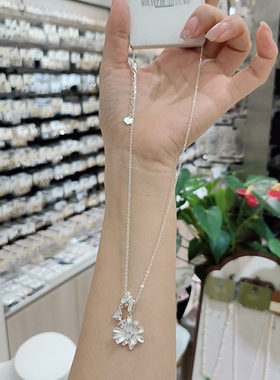 小众设计花朵雏菊铜镀项链耳环女高级感清新银色锁骨链耳钉