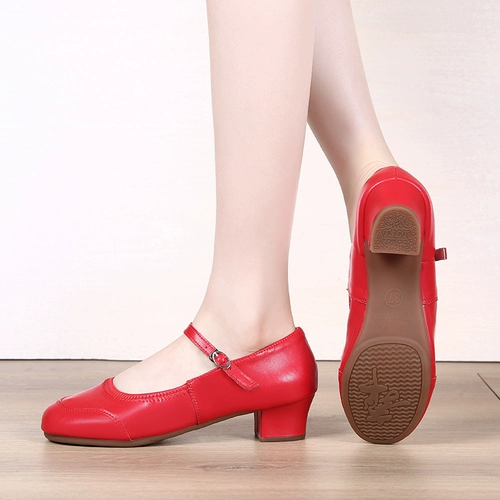 Обувь, красные серебряные танцующие туфли, из натуральной кожи, мягкая подошва, для среднего возраста