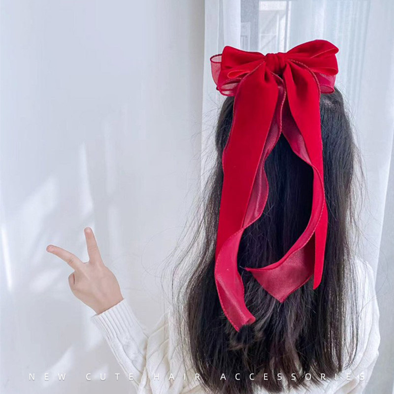 儿童发饰新年红色大蝴蝶结飘带发夹女童表演出头饰小女孩过年发卡,淘宝优惠券,粉丝福利购,淘宝优惠卷