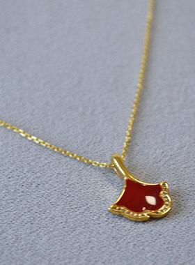 银杏叶红釉小裙子项链女