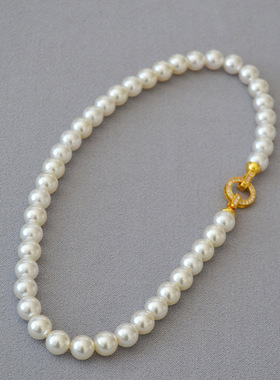 项链欧美金色双环高亮仿珍珠