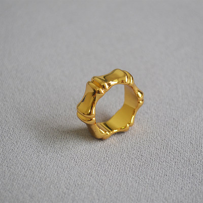 黄铜镀金欧美轻奢夸张宽版大竹节造型小众潮人街拍戒指食指戒 虎窝淘