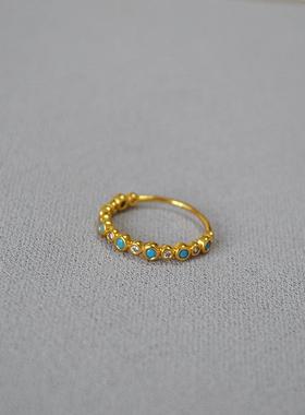日韩小众简约个性精巧黄铜镀金镶嵌蓝松锆石细戒指文艺百搭食指戒