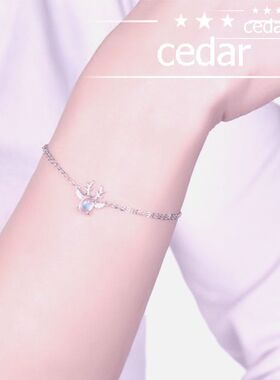 月光石纯银手链女仿真可调节蝴蝶结轻奢风INS求婚生日礼物