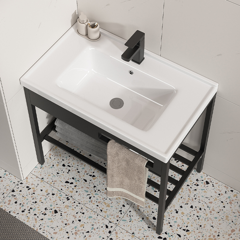 阳台不锈钢落地支架一体陶瓷洗手盆小户型卫生间洗脸盆简约洗漱台 - 图0