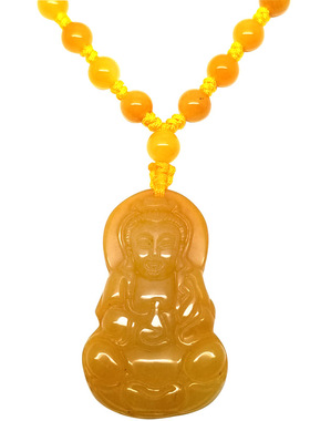 黄玉观音吊坠可调节项链