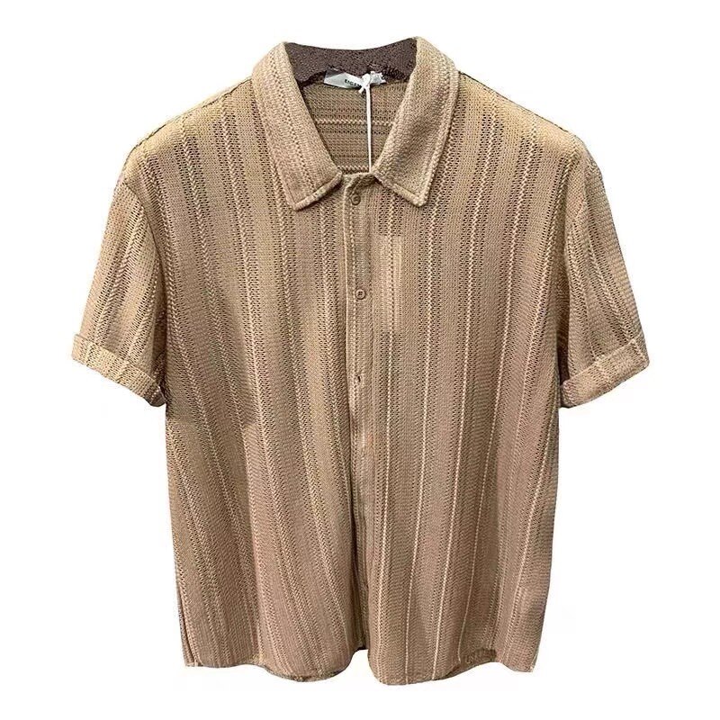 肌理设计褶皱质感男士短袖衬衫宽松免烫垂坠春夏防晒白色轻奢高级