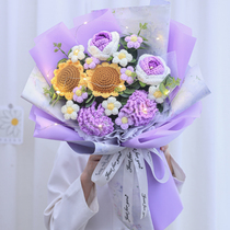 Birthday Gift Bouquet Handwoven Rose Wool Thread Flowers Carnation Sunflower Flowers Finished Products Send Girls Girlfriends