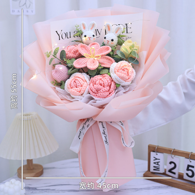 生日礼物花束手工钩针织毛线花仿真玫瑰百合花成品送女友闺蜜妈妈