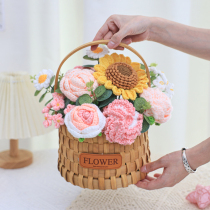 Woolen woven bouquet Bouquet Hand Bamboo Flower Basket Rose Carnation Emulation Floral Birthday Gifts To Girlfriend Bestie Mom