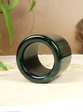 天然药王石扳指戒指西藏祖母绿墨绿养生男士磁疗玉石男女石头指环