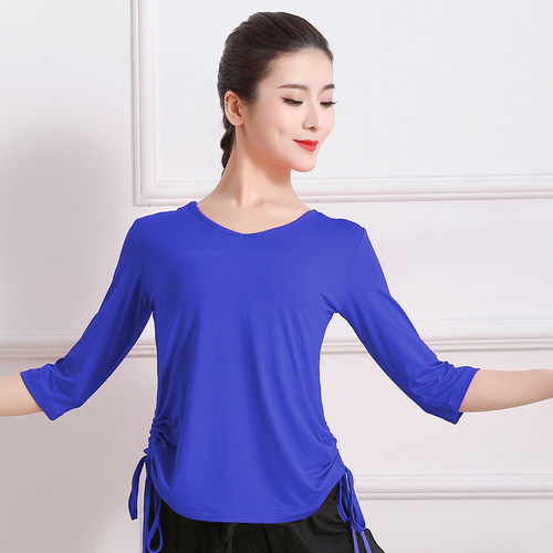 现代舞舞蹈练功服女莫代尔广场舞服装上衣双侧抽绳宽松跳舞服成人 - 图2