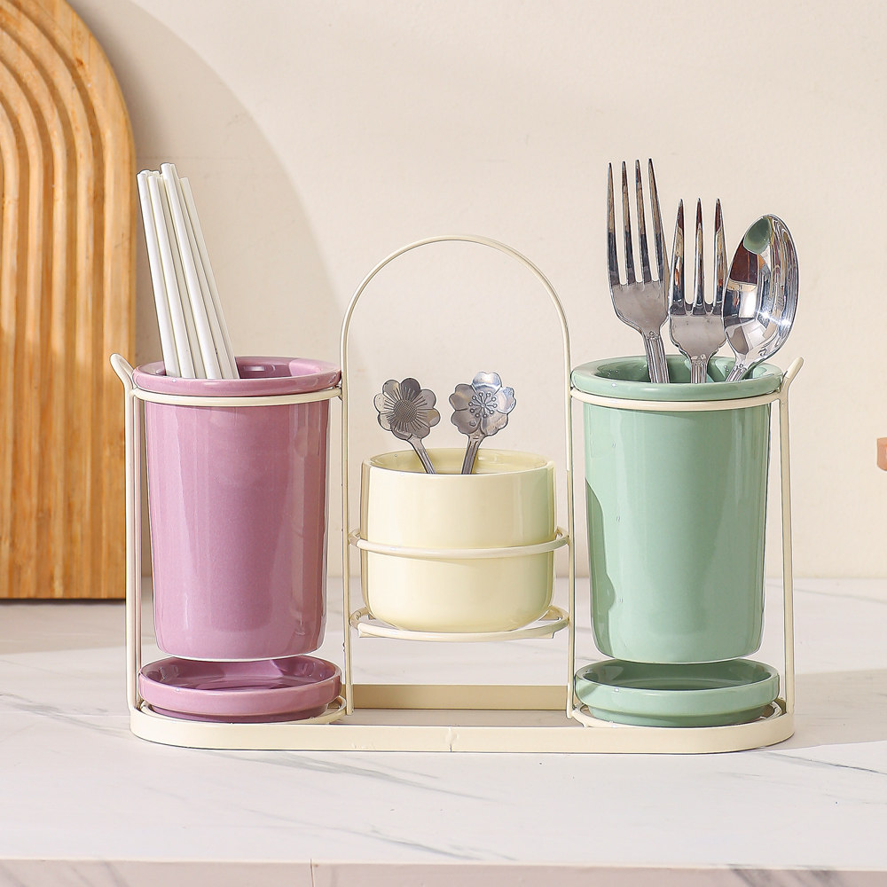 Home kitchen ceramic chopstick barrel chopstick basket porous drain