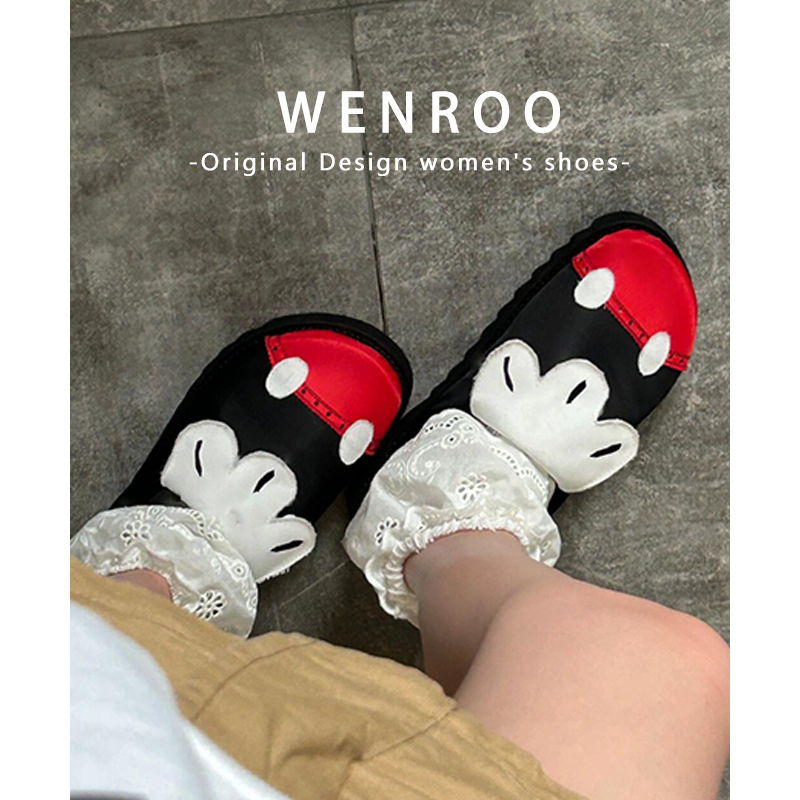 丑萌米奇联名款厚底勃肯鞋女外穿包头半拖鞋2025新款复古圆头单鞋 - 图0