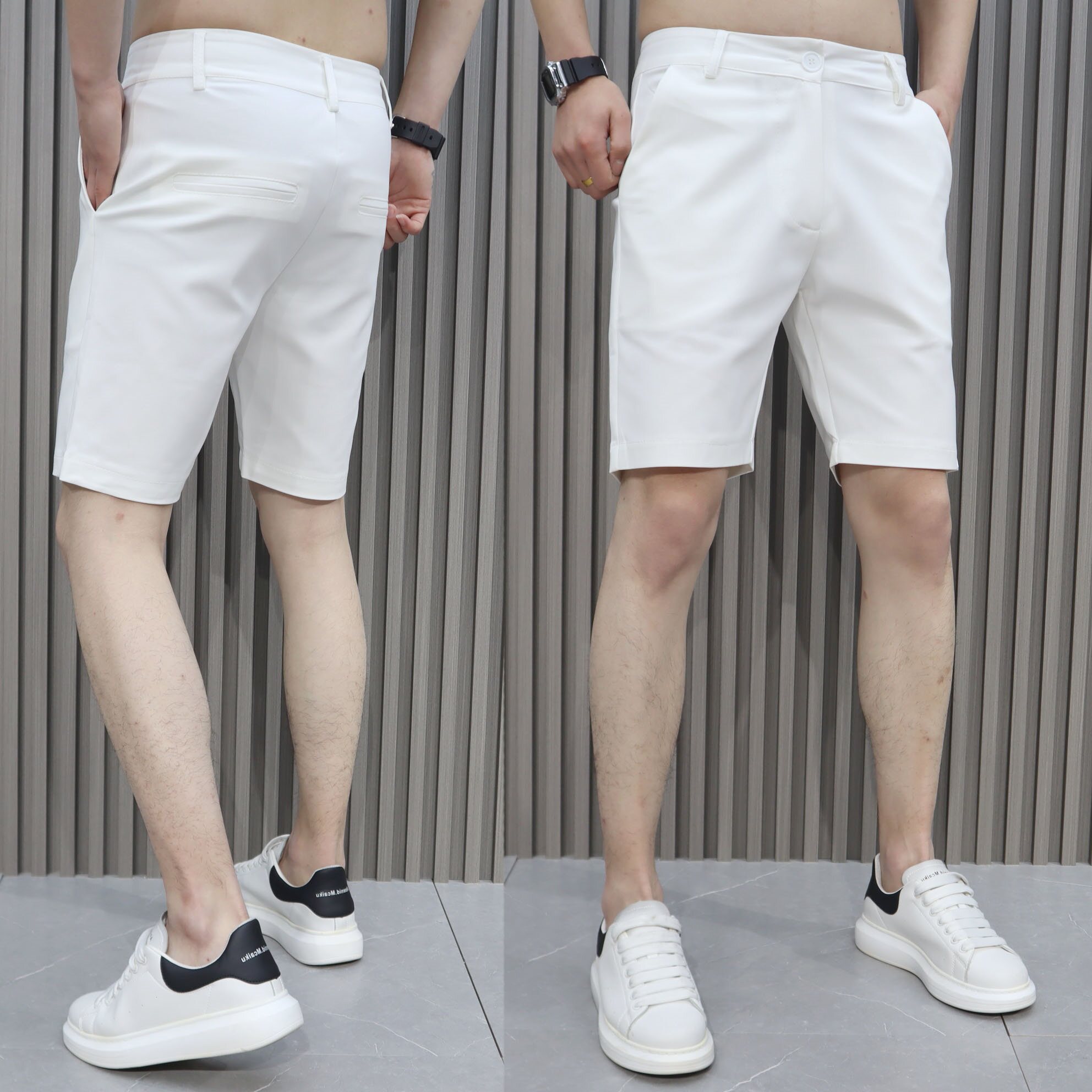 New summer style men's white stretch trendy youth trousers