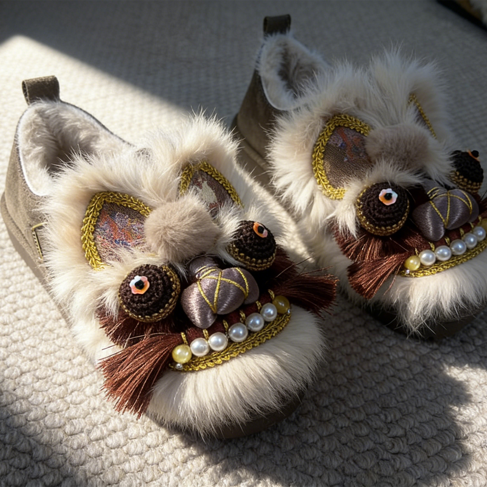 冬季加绒兔毛手工虎头鞋中式民族风汉服女棉鞋厚底保暖松糕勃肯鞋,淘宝优惠券,粉丝福利购,淘宝优惠卷