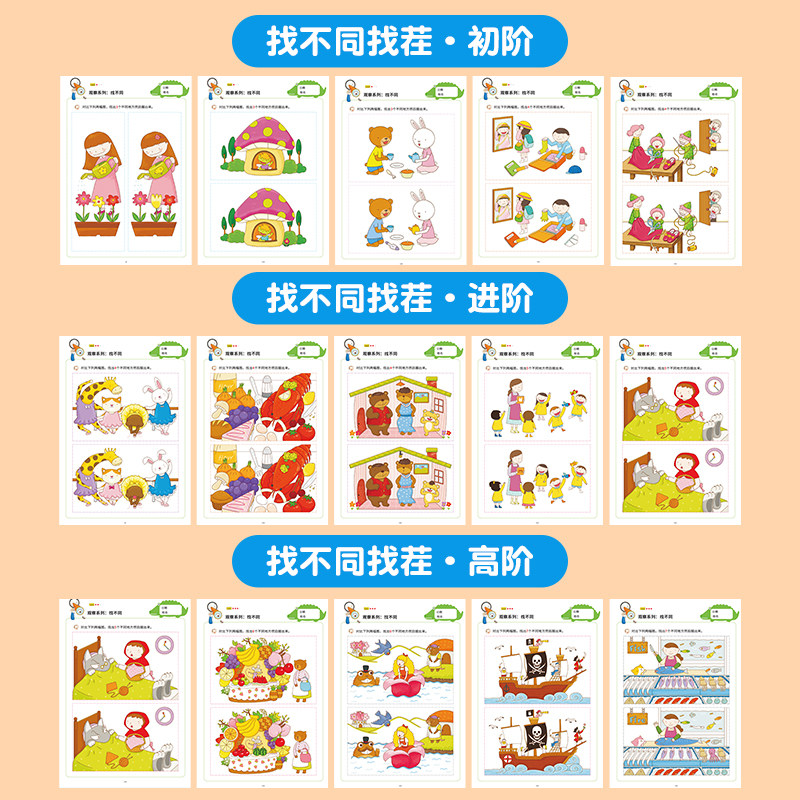 找不同找相同儿童找茬游戏2岁+观察力专注力训练幼儿园益智图画本