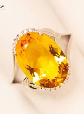 原创设计竹节招财天然黄水晶戒指925纯银镀金宝石指环活口简约女