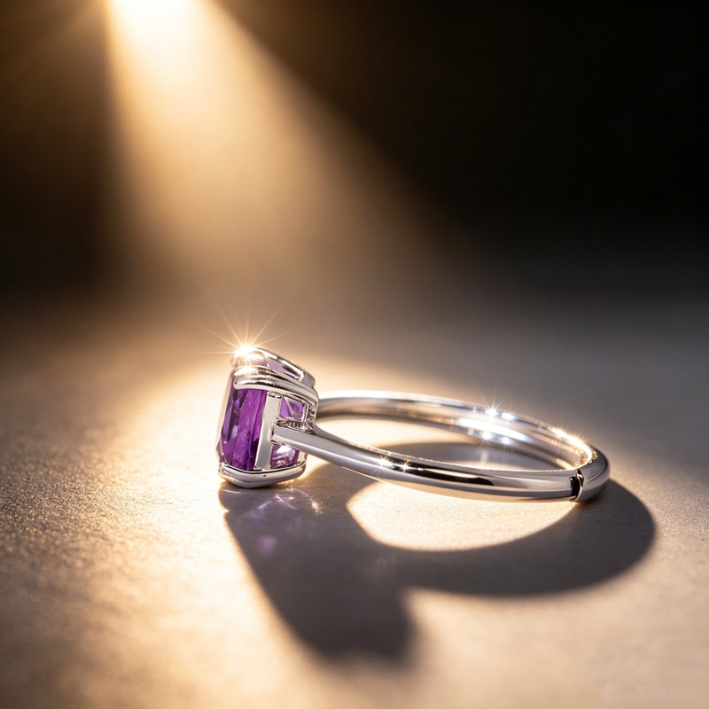 Natural amethyst ring sterling silver gold-plated light purple pillow square ring simple high-end daily working cow horse girl