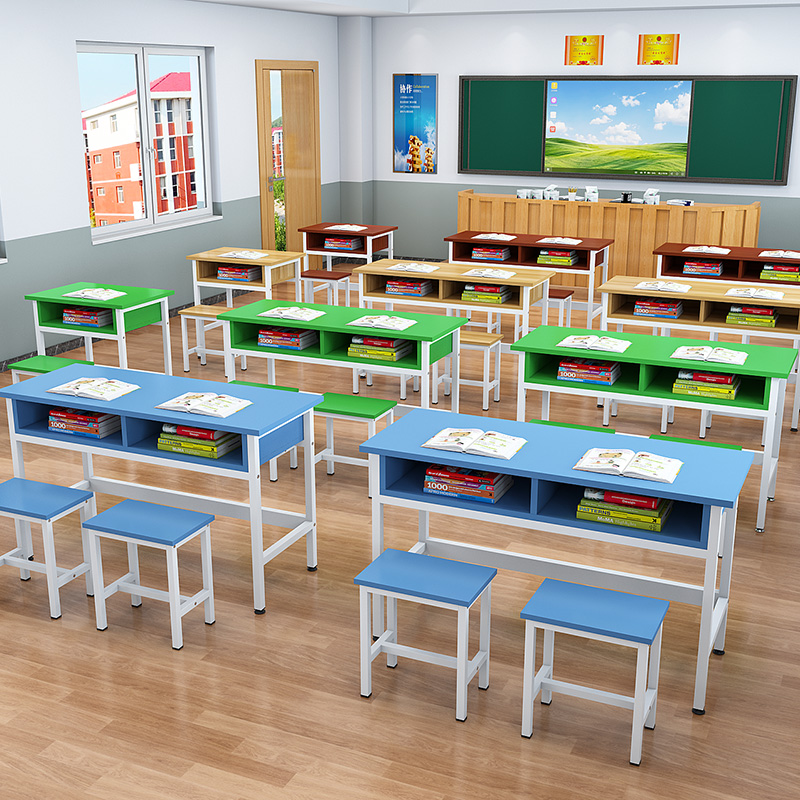 学校课桌椅中小学生双层课桌辅导班培训桌补习班带抽屉课桌椅直销_虎窝淘