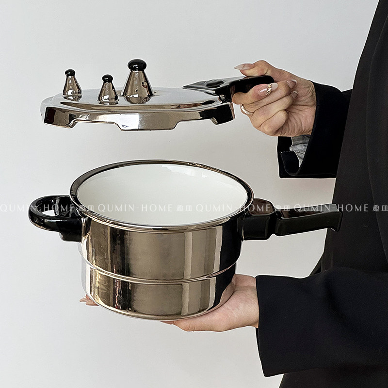 趣皿创意陶盖碗高压锅型带盖学生宿舍大容量大泡面碗趣味家用饭碗,淘宝优惠券,粉丝福利购,淘宝优惠卷