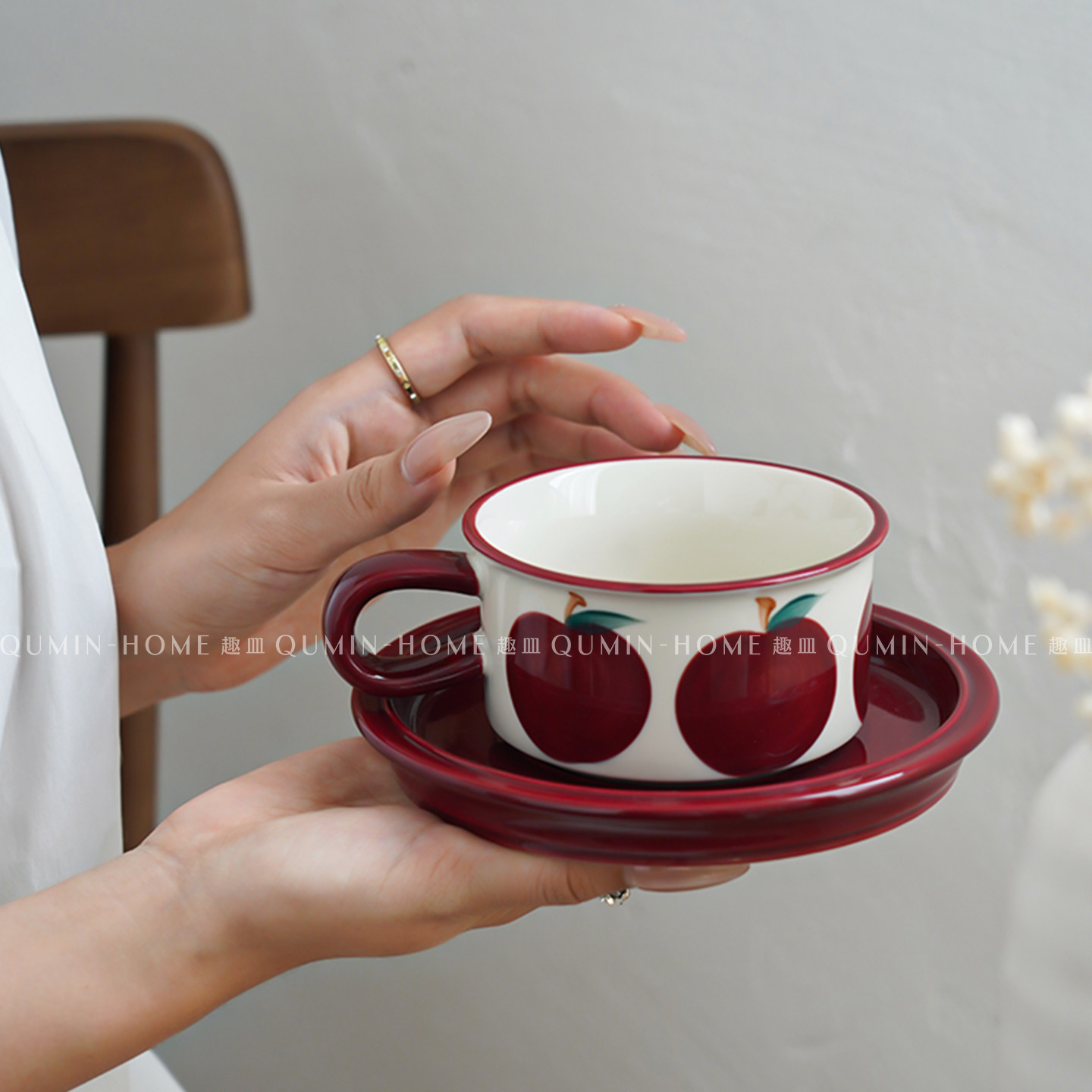 趣皿苹果陶瓷杯咖啡杯碟套装家用牛奶拿铁拉花杯早餐杯喝水杯子,淘宝优惠券,粉丝福利购,淘宝优惠卷