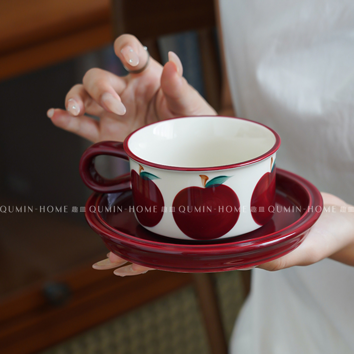 趣皿苹果陶瓷杯咖啡杯碟套装家用牛奶拿铁拉花杯早餐杯喝水杯子,淘宝优惠券,粉丝福利购,淘宝优惠卷