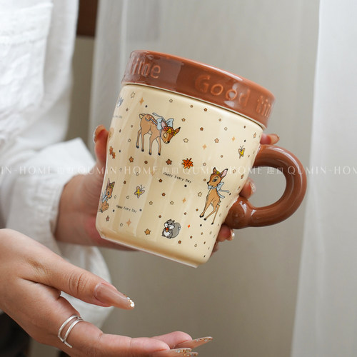 趣皿创意陶瓷泡茶杯茶水分离杯办公带盖过滤水杯可爱高颜值马克杯 - 图0