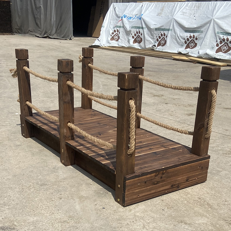 木桥户外景区防腐木庭院栈道实木复古田园装饰景观麻绳栏杆小木桥 - 图1