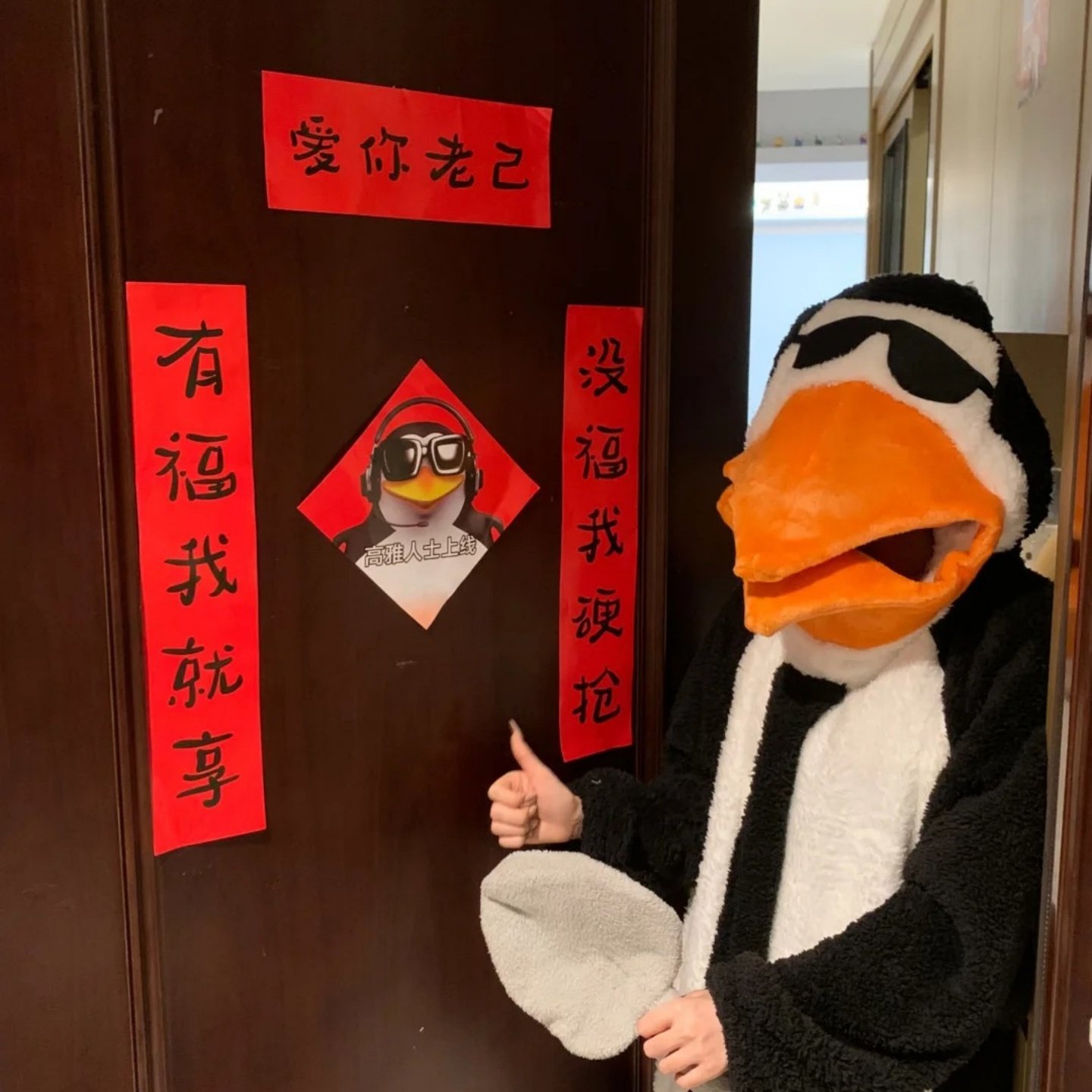 爱你老己对联学生宿舍搞怪抽象整蛊新春联过年高雅人士企鹅福字,淘宝优惠券,粉丝福利购,淘宝优惠卷