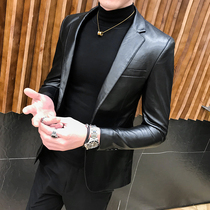 Leather jacket mens jacket 2021 Winter new Korean version trendy leather suit Western suit handsome and casual leather jacket