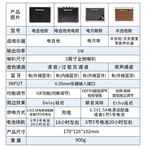 Blackstar黑星FLY3电吉他木吉他贝斯3W6W户外便携蓝牙宿舍小音箱