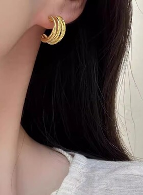 设计感小众金属圈圈耳钉银针气质