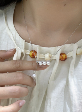 大牌同款925银抽拉平衡木淡水ak项链女气质百搭精选日常通勤配饰