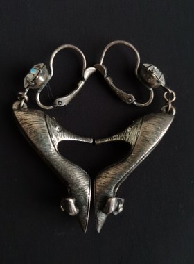 Vintage Askew London 银色高跟鞋耳环 欧美个性复古配饰