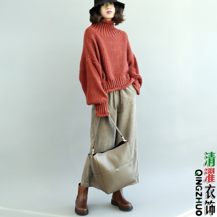 清濯卷边高领粗线菠萝纹宽松的塌肩毛衣纯色米,淘宝优惠券,粉丝福利购,淘宝优惠卷