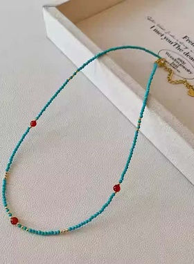 高级感绿色串珠项链女2025新款