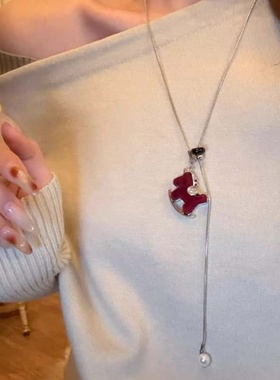 本命年红色丝绒小马可抽拉项链