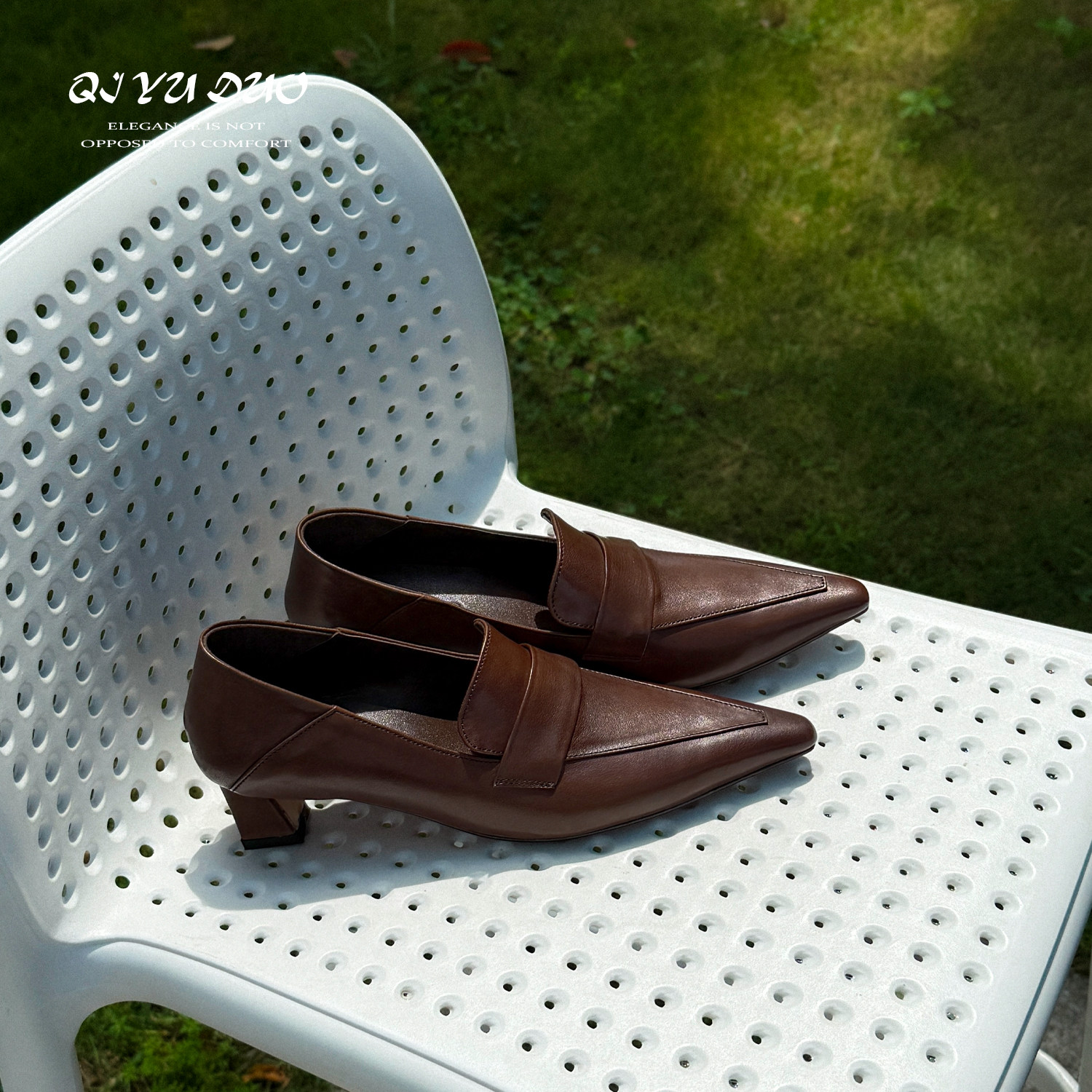 【七与多】牛皮/5cm/气质尖头粗跟真皮乐福鞋小皮鞋复古深口单鞋,淘宝优惠券,粉丝福利购,淘宝优惠卷