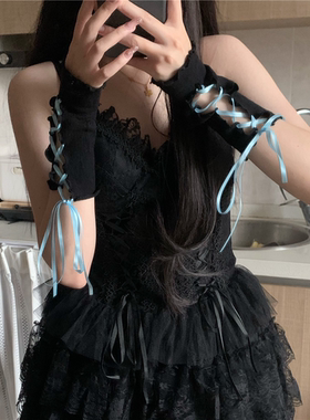 千禧少女棉露指DIY绑带手套手袖