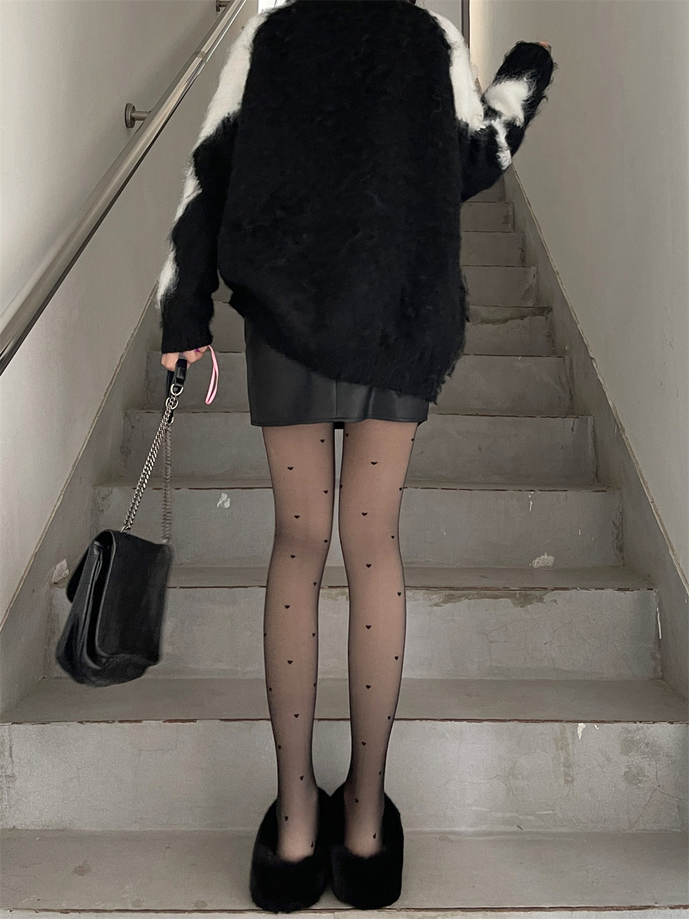 AY Tofilms秋冬加绒保暖小爱心黑丝双层可替换外层打底连裤袜丝袜 - 图3