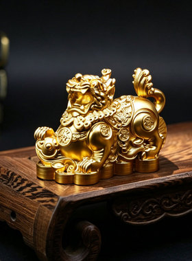 树脂镀金招财一对貔貅摆件金钱底守财皮休家居桌面风水工艺品