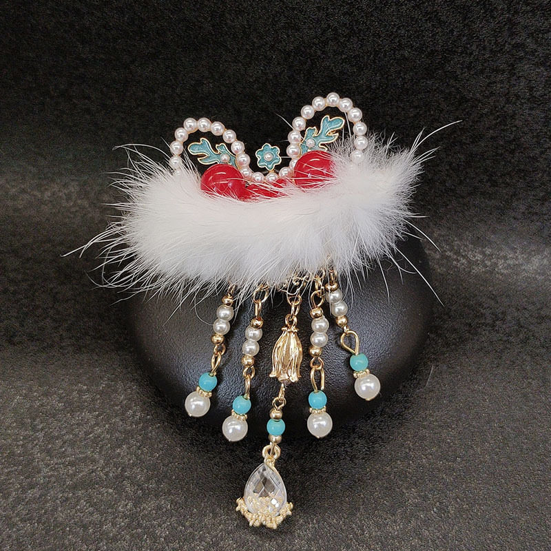 超仙古典醒狮毛绒流苏发夹古风新年边夹鸭嘴夹复古汉服日常发卡子,淘宝优惠券,粉丝福利购,淘宝优惠卷