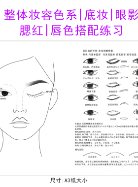 化妆整体妆容眉毛脸型眼影唇色彩搭配设计练习眉形彩妆练习本手稿