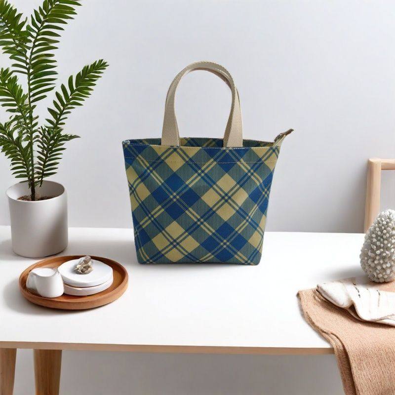 帆布包韩版简约格子迷你手提袋休闲上班手拎包外出托特包轻便布袋,淘宝优惠券,粉丝福利购,淘宝优惠卷